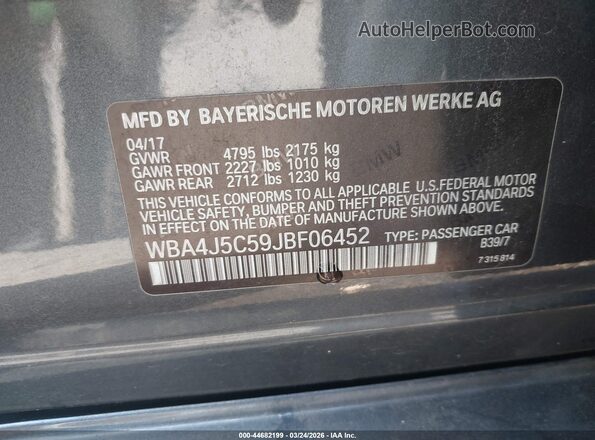 WBA4J5C59JBF06452 2018 BMW 4 SERIES Gray Вид підкапотного простору
