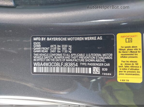 WBA4W3C08LFJ83854 2020 BMW 4 SERIES Gray 