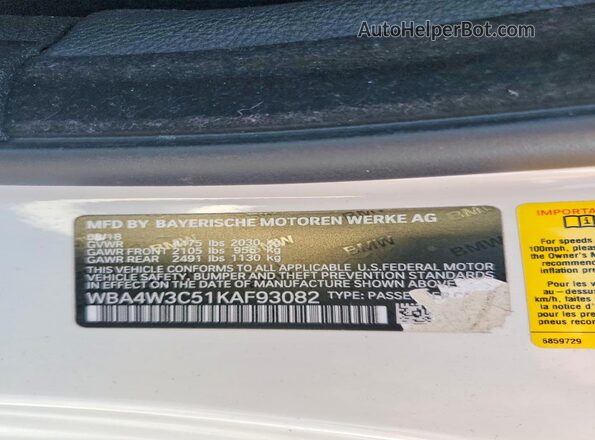 WBA4W3C51KAF93082 2019 BMW 4 SERIES White Vista del compartimento del motor