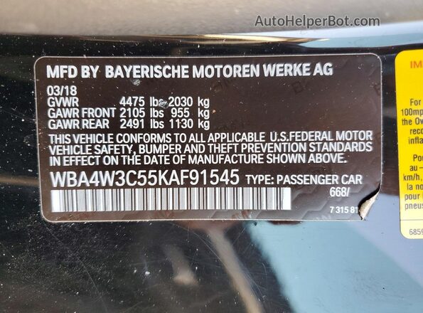 WBA4W3C55KAF91545 2019 BMW 4 SERIES Black Widok komory silnika