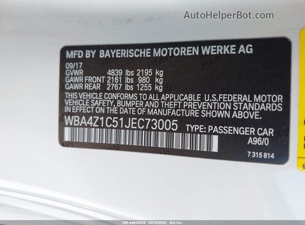 WBA4Z1C51JEC73005 2018 BMW 4 SERIES White Շարժիչի բաժամունքի տեսք
