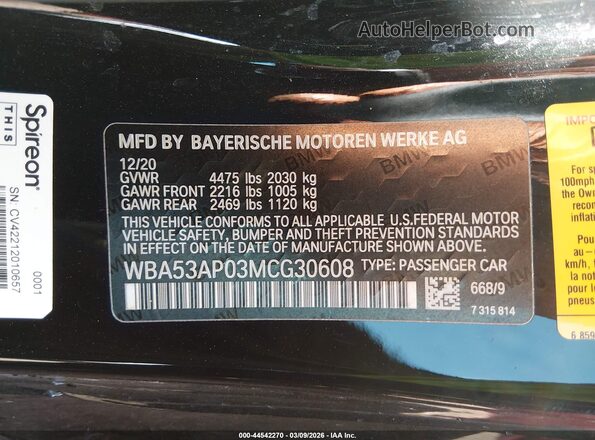 WBA53AP03MCG30608 2021 BMW 4 SERIES Black Engine compartment view