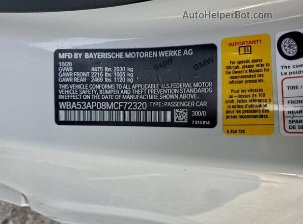 WBA53AP08MCF72320 2021 BMW 4 SERIES White Vista del compartimento del motor