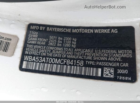 WBA53AT00MCF84158 2021 BMW M4 White ძრავის განყოფილების ხედი