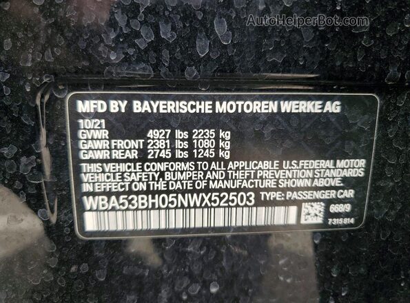 WBA53BH05NWX52503 2022 BMW 5 SERIES Black ძრავის განყოფილების ხედი