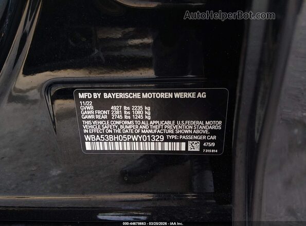 WBA53BH05PWY01329 2023 BMW 5 SERIES Black Widok komory silnika