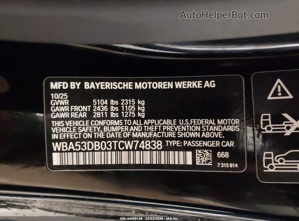 WBA53DB03TCW74838 2026 BMW 4 SERIES Black Շարժիչի բաժամունքի տեսք