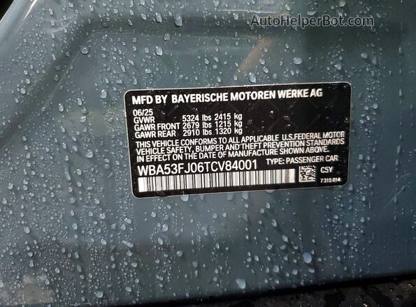 WBA53FJ06TCV84001 2026 BMW 5 SERIES Gray Vista de la etiqueta del VIN