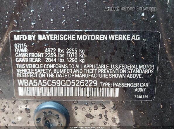 WBA5A5C59GD526229 2016 BMW 5 SERIES Black ძრავის განყოფილების ხედი