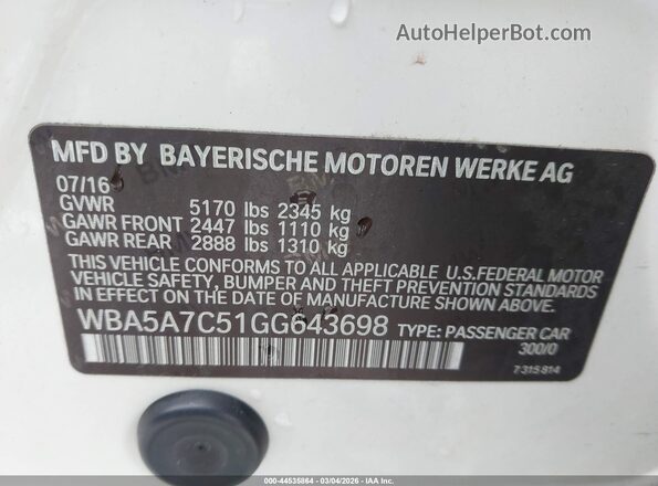 WBA5A7C51GG643698 2016 BMW 5 SERIES White Widok komory silnika