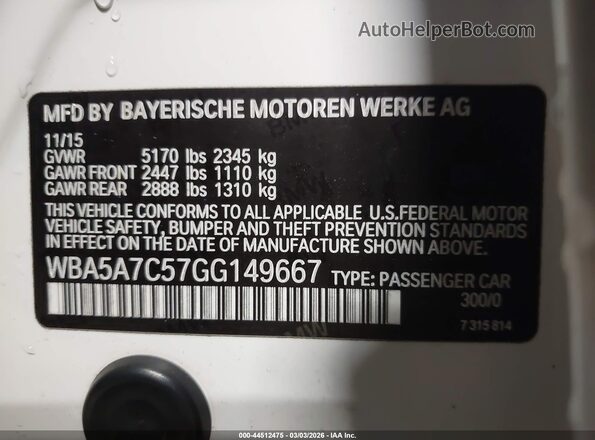 WBA5A7C57GG149667 2016 BMW 5 SERIES White ძრავის განყოფილების ხედი