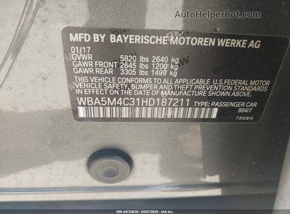 WBA5M4C31HD187211 2017 BMW 5 SERIES Серый Вид подкапотного пространства