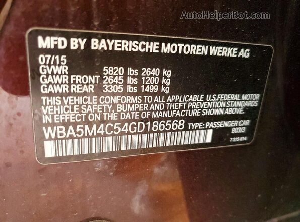 WBA5M4C54GD186568 2016 BMW 5 SERIES Maroon ძრავის განყოფილების ხედი