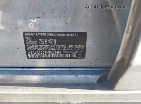 WBA5R1C07MFL03483 2021 BMW 7 SERIES Серебряный 