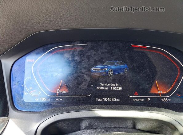 WBA5R1C53KAE81576 2019 BMW 3 SERIES Blue Instrument cluster view
