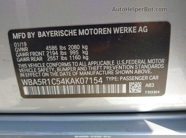 WBA5R1C54KAK07154 2019 BMW OTHER Silver 