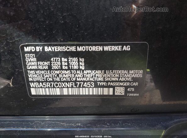 WBA5R7C0XNFL77453 2022 BMW 3 SERIES Black Շարժիչի բաժամունքի տեսք