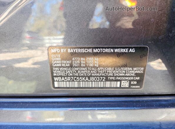 WBA5R7C55KAJ80372 2019 BMW OTHER Gray 