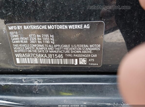 WBA5R7C56KAJ81546 2019 BMW 7 SERIES Черный Вид подкапотного пространства