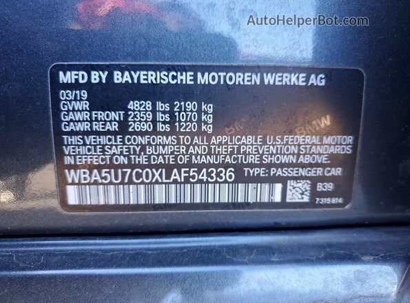 WBA5U7C0XLAF54336 2020 BMW M3 Gray Vista de la etiqueta del VIN
