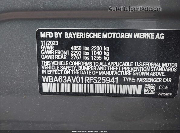 WBA63AV01RFS25941 2024 BMW 4 SERIES Серый Вид подкапотного пространства
