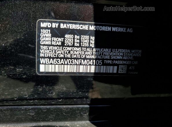 WBA63AV03NFM04105 2022 BMW 4 SERIES Black Engine compartment view