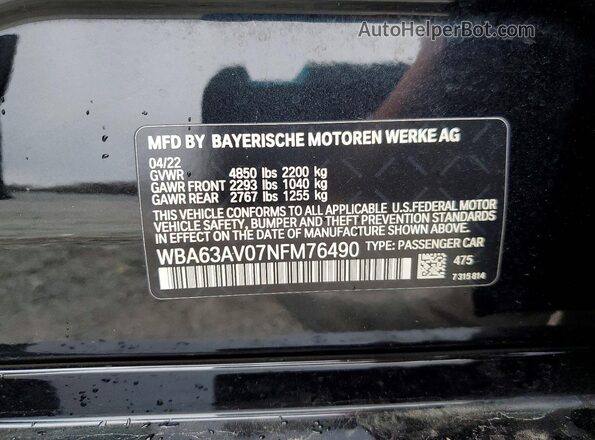 WBA63AV07NFM76490 2022 BMW 4 SERIES Black Vista del compartimento del motor