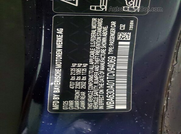 WBA63DA01TCV94069 2026 BMW 4 SERIES Blue VIN sticker view