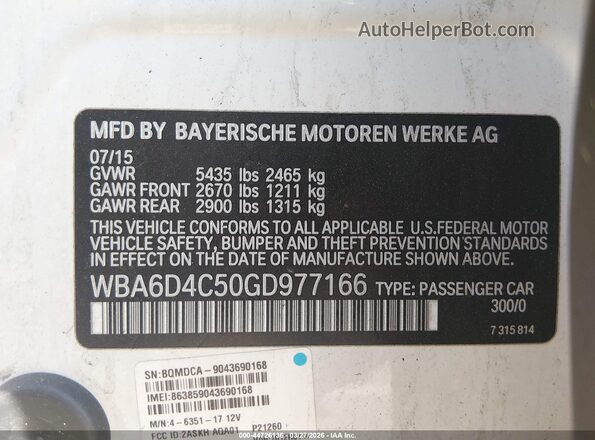 WBA6D4C50GD977166 2016 BMW 6 SERIES Green Շարժիչի բաժամունքի տեսք