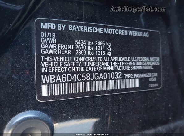 WBA6D4C58JGA01032 2018 BMW 6 SERIES Black ძრავის განყოფილების ხედი