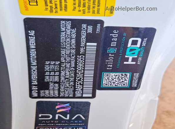 WBA6F5C5XHD996955 2017 BMW 6 SERIES White VIN კოდის სტიკერის ხედი