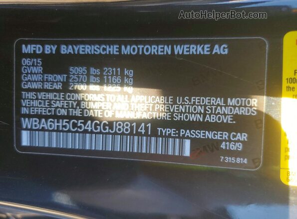 WBA6H5C54GGJ88141 2016 BMW 6 SERIES Black Вид підкапотного простору