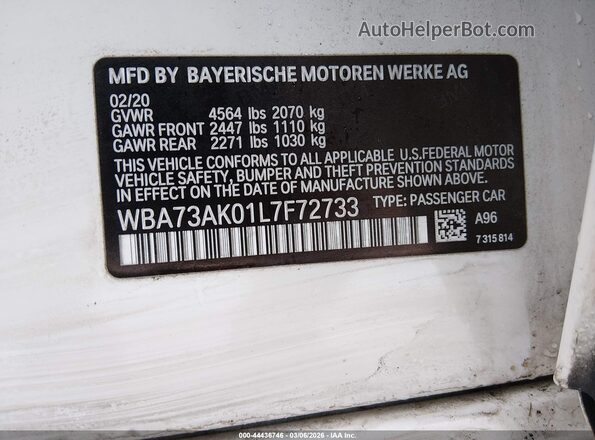 WBA73AK01L7F72733 2020 BMW 2 SERIES White Вид підкапотного простору