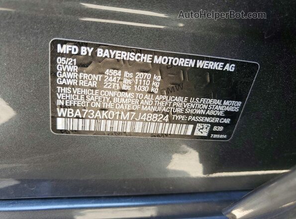 WBA73AK01M7J48824 2021 BMW 7 SERIES Gray ძრავის განყოფილების ხედი