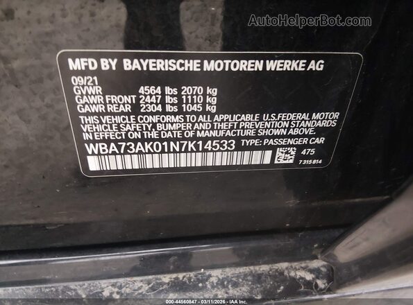 WBA73AK01N7K14533 2022 BMW 2 SERIES Black Vista del compartimento del motor