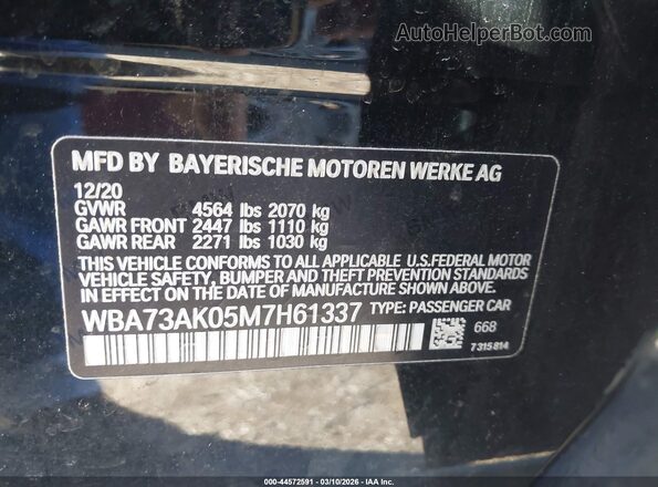 WBA73AK05M7H61337 2021 BMW 7 SERIES Black ძრავის განყოფილების ხედი