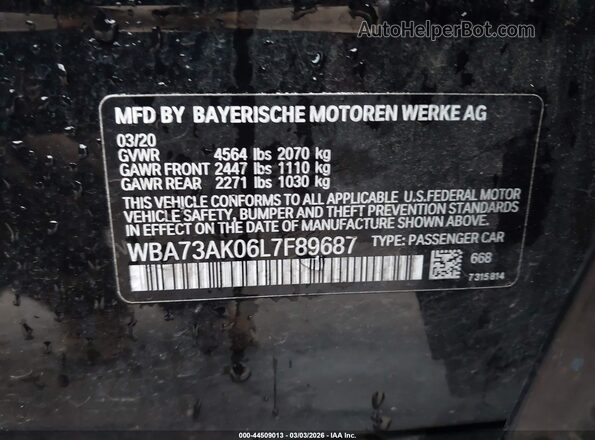 WBA73AK06L7F89687 2020 BMW 2 SERIES Black Widok komory silnika