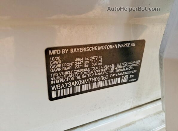 WBA73AK09M7H09662 2021 BMW 7 SERIES White Շարժիչի բաժամունքի տեսք