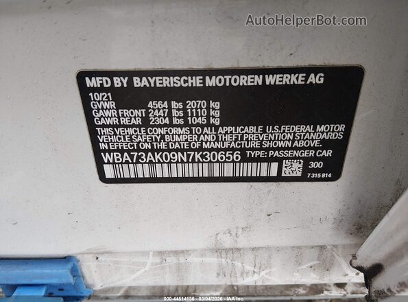 WBA73AK09N7K30656 2022 BMW 2 SERIES White Вид підкапотного простору