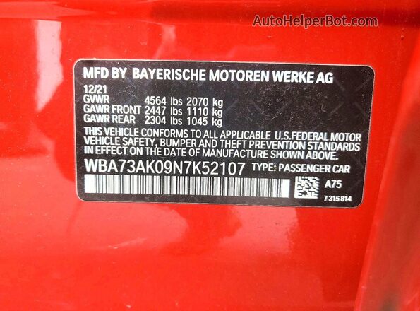 WBA73AK09N7K52107 2022 BMW 7 SERIES Red 