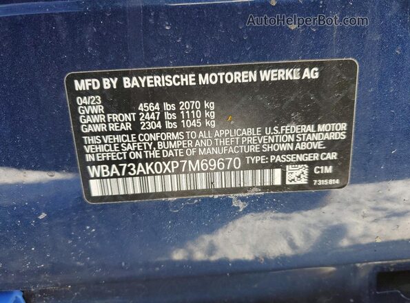 WBA73AK0XP7M69670 2023 BMW 7 SERIES Blue 