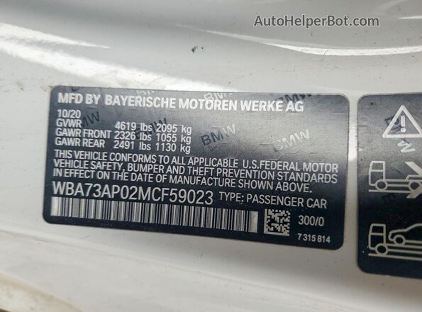 WBA73AP02MCF59023 2021 BMW 7 SERIES White Vista del compartimento del motor