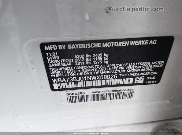 WBA73BJ01NWX58026 2022 BMW 5 SERIES Белый Вид подкапотного пространства