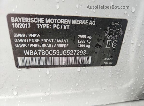 WBA7B0C53JG527293 2018 BMW 7 SERIES White Widok naklejki z numerem VIN