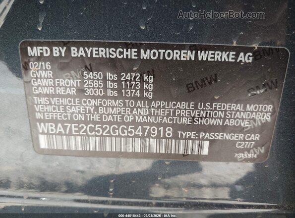 WBA7E2C52GG547918 2016 BMW 7 SERIES Gray 