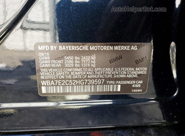 WBA7E2C52HG739597 2017 BMW 7 SERIES Blue ძრავის განყოფილების ხედი