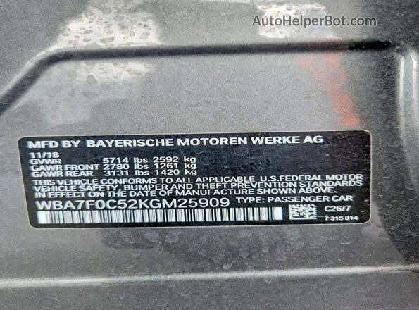 WBA7F0C52KGM25909 2019 BMW OTHER Gray 