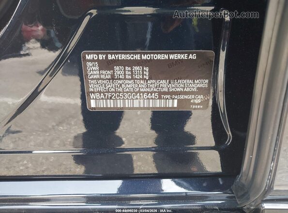 WBA7F2C53GG416445 2016 BMW 7 SERIES Black Engine compartment view