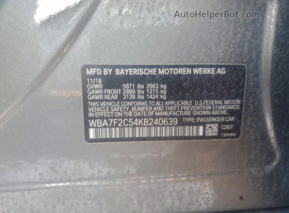 WBA7F2C54KB240639 2019 BMW 7 SERIES Silver Շարժիչի բաժամունքի տեսք