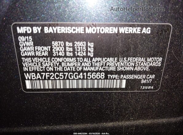 WBA7F2C57GG415668 2016 BMW 7 SERIES Gray Vista del compartimento del motor